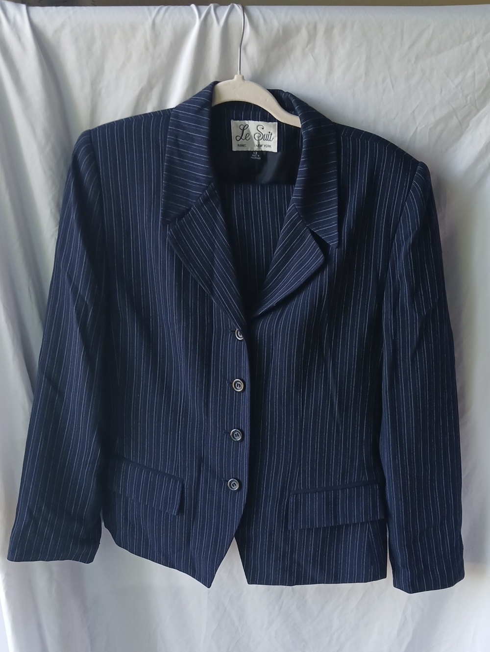 Le Suit Navy Pinstripe Tailored Women's Blazer